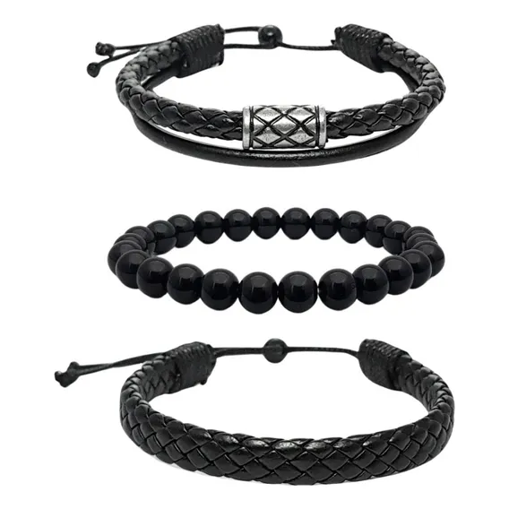 Pulseiras Masculinas De Couro Donks Kit C/03 Foto 1