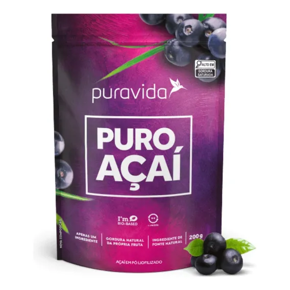 Puro Açaà Em Pó Liofilizado 200g - Pura Vida Foto 1