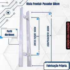 Puxador Aço Inox 60cm X 40cm Entre Furos - Starpuxadores Cor Polido Foto mini 3