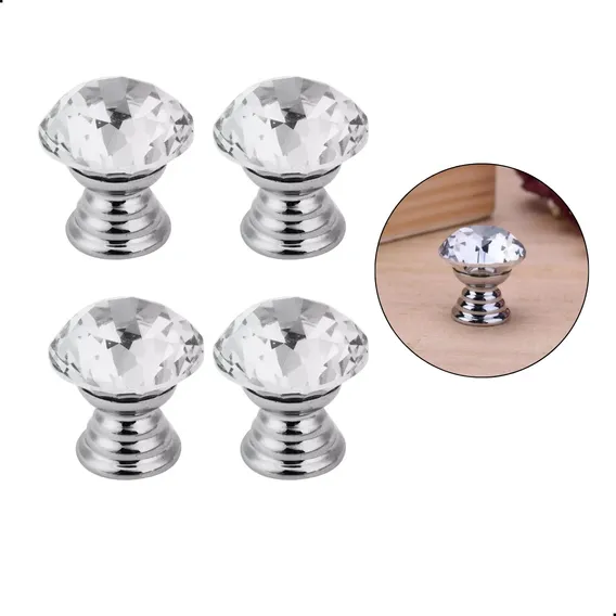 Puxador Diamante 20mm Vidro Cromado Ponto Moveis Gaveta Cor Prateado Puxador Diamante Vidro Foto 1