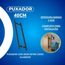 Puxador Duplo Alumínio Tubular 40cm Porta Pivotante Preto Entre Furos 30cm Foto mini  2