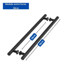 Puxador Duplo Alumínio Tubular 40cm Porta Pivotante Preto Entre Furos 30cm Foto mini 4