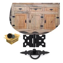 Puxador Rustico + Dobradiças Rustica Na Cor Preto Kit 10 Pcs Foto mini 1