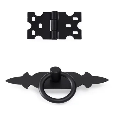 Puxador Rustico + Dobradiças Rustica Na Cor Preto Kit 13 Pcs Foto 1