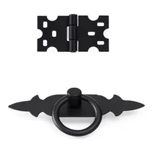 Puxador Rustico + Dobradiças Rustica Na Cor Preto Kit 8 Pcs Foto mini  2