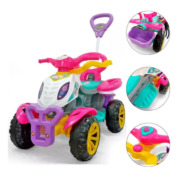 Quadriciclo De Passeio Infantil Rosa Com Empurrador Maral Cor Menina Foto 1