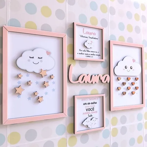 Quadrinhos Quadros Infantil Nuvem Chuva De Amor Quarto BebĂȘ Foto 1