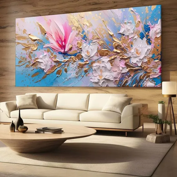 Quadro Abstrato Flores Em Tela Canvas Grande 130x70 Foto 1