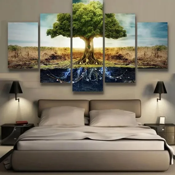 Quadro Arvore Da Vida 5 Peças Mosaico Foto 1