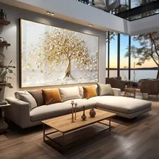 Quadro Arvore Da Vida Ouro Fundo Branco Luxo 120x70cm Moldura Foto  mini 1