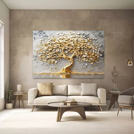 Quadro Arvore Da Vida Prosperidade Luxo Sala 70x130cm Foto 1