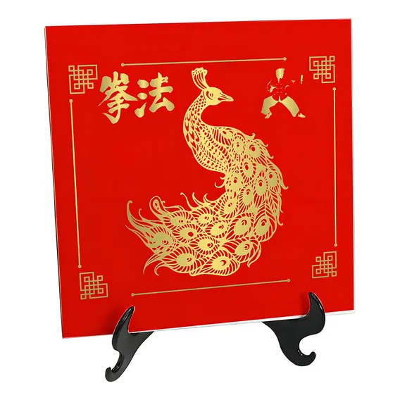 Quadro Azulejo Pavão Dourado Símbolo Asiático Oriental Foto 1
