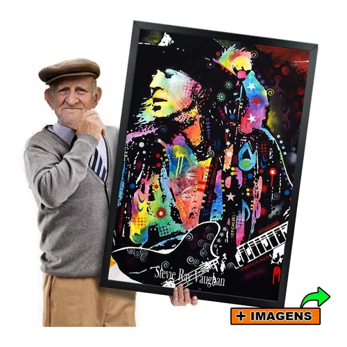 Quadro Blues Stevie Ray Vaughan Srv Music Com Moldura A1 Cor Cores vivas, impressão HD Cor da armação Moldura na cor PRETA Foto 1