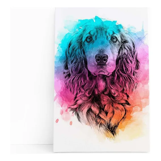 Quadro Cocker Spaniel Inglês Cão Aquarela Canvas 20x30cm Foto 1