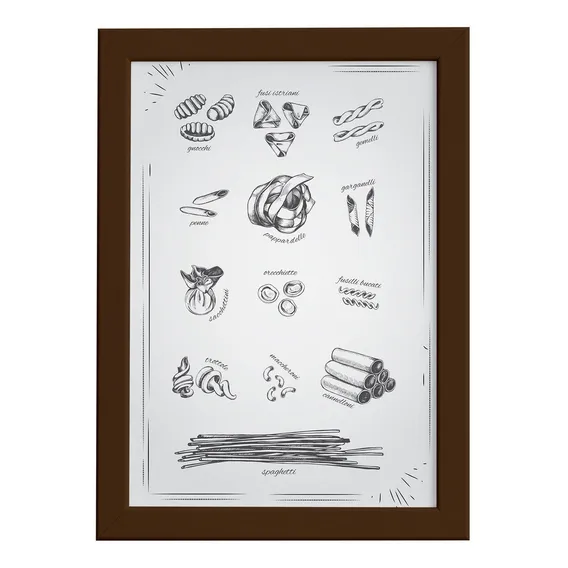 Quadro Cozinha Tipos Massas Italianas Moldura Marrom 22x32cm Foto 1
