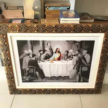 Quadro Da Santa Ceia Preto E Branco Colorido Grande Moldura Cor da armação Palha Foto mini 3
