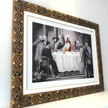 Quadro Da Santa Ceia Preto E Branco Colorido Grande Moldura Cor da armação Palha Foto mini 2