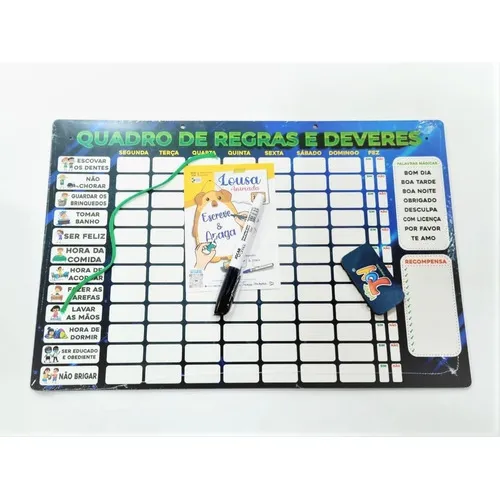 Quadro De Regras E Deveres Mdf Lousa Caneta Escreve E Apaga Foto 1