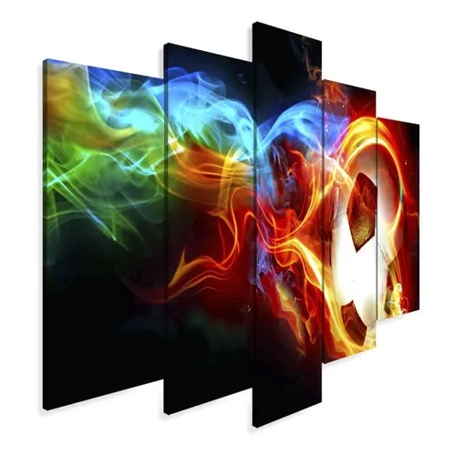 Quadro Decorativo 115x60 Sala Quarto Arte Bola Futebol Fogo Foto 1