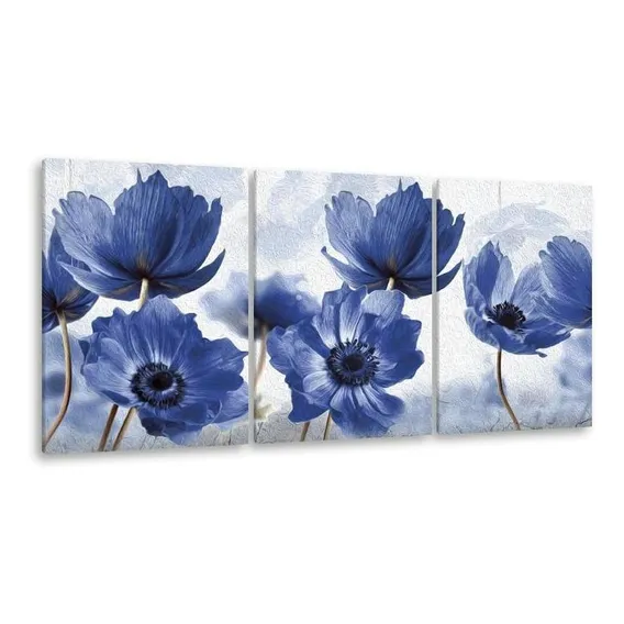 Quadro Decorativo 122x60 Sala Quarto Abstrato Flor Azul Foto 1