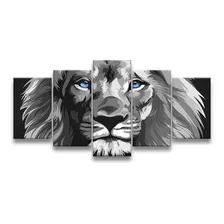 Quadro Decorativo 129x63 Quarto Leão Luxo P & B Olhos Azuis Foto mini 1