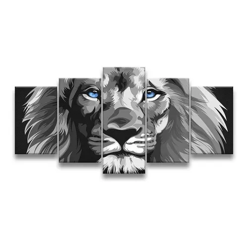 Quadro Decorativo 129x63 Quarto Leão Luxo P & B Olhos Azuis Foto 1