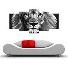 Quadro Decorativo 129x63 Sala Leão Luxo P & B Olhos Azuis Foto mini  2