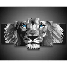 Quadro Decorativo 129x63 Sala Leão Luxo P & B Olhos Azuis Foto  mini 1