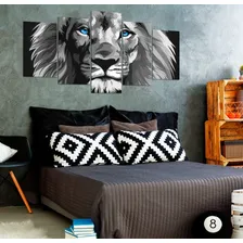 Quadro Decorativo 129x63 Sala Leão Luxo P & B Olhos Azuis Foto mini  3