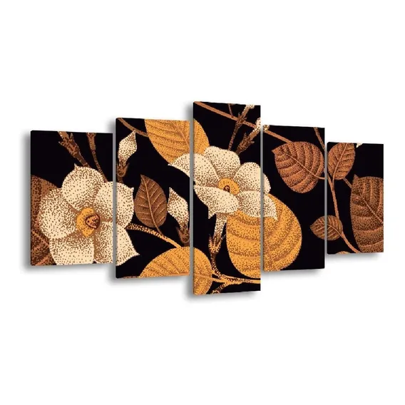 Quadro Decorativo 129x63 Sala Quarto Arte Flores Douradas Foto 1