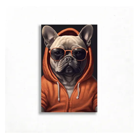 Quadro Decorativo Bulldog Jaqueta Cachorro Óculos Escuro Foto 1