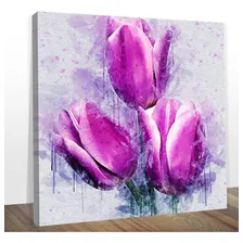 Quadro Decorativo Canvas Tulipas Rosas Midiapoparte 80x80 Foto mini 1