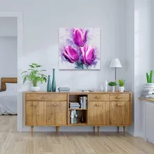 Quadro Decorativo Canvas Tulipas Rosas Midiapoparte 80x80 Foto mini 2