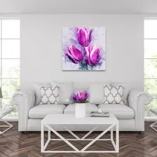 Quadro Decorativo Canvas Tulipas Rosas Midiapoparte 80x80 Foto mini 3