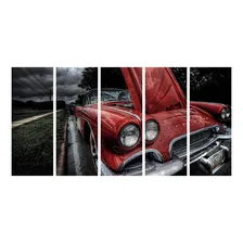Quadro Decorativo Carro Antigo Vermelho 140x65 Foto  mini 1