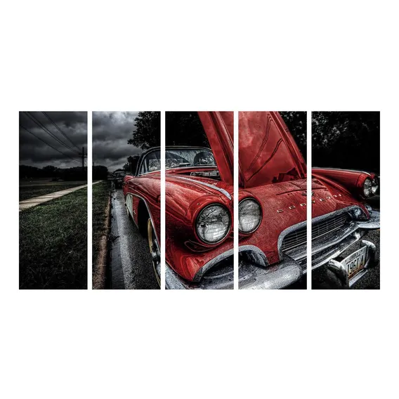 Quadro Decorativo Carro Antigo Vermelho 140x65 Foto 1