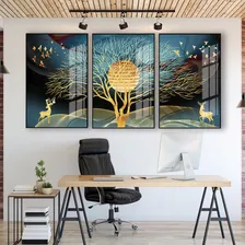 Quadro Decorativo Cervo Pintura Gold Abstrato Sala Hall Luxo Foto mini  2