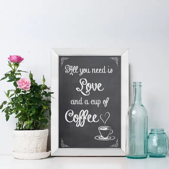 Quadro Decorativo Com Moldura Branca Amor E Café 22x32cm Foto 1
