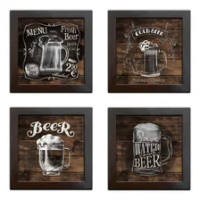 Quadro Decorativo Com Moldura Cerveja ArtÃstico - Kit De 4 Cor Madeira Foto mini 1
