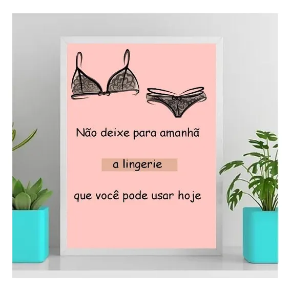 Quadro Decorativo Frase Lingerie 33x24cm Branca Foto 1