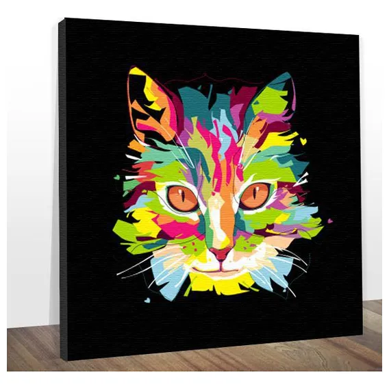 Quadro Decorativo Gato Colorido Midiapoparte 60x60 Cm Foto 1