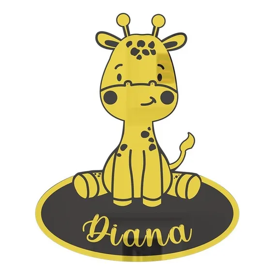 Quadro Decorativo  Girafa Com Nome Personalizado Cor Preto Foto 1