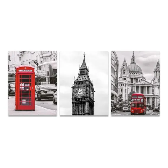 Quadro Decorativo Londres Mosaico 3 Peças Foto 1
