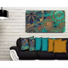 Quadro Decorativo Mandala Azul 55x100 + 6 Capas De Almofadas Cor Da Armação N/a Foto  mini 1