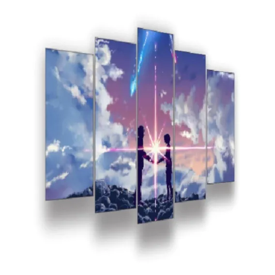 Quadro Decorativo Mosaico 5 Peças Mod466 Your Name Anime Foto 1