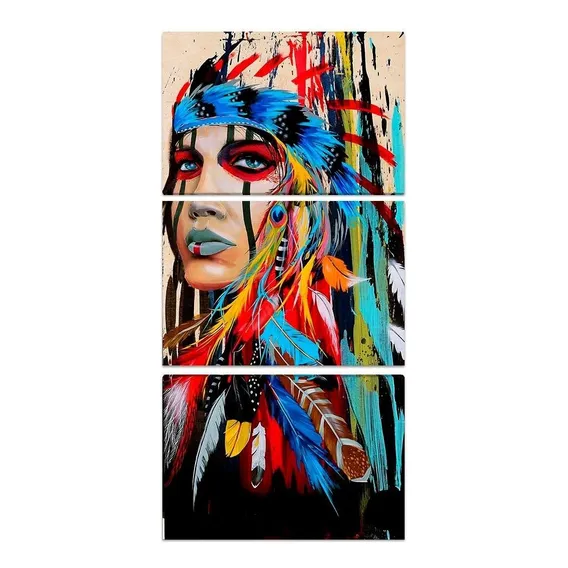 Quadro Decorativo Mosaico India Parede Sala 90x180 Cm Quarto Cor Ilustrado Armação Natural Foto 1