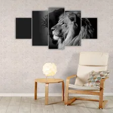 Quadro Decorativo Mosaico Leão De Judá Preto E Branco 5 Pçs Foto mini 3