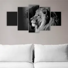 Quadro Decorativo Mosaico Leão De Judá Preto E Branco 5 Pçs Foto mini 2