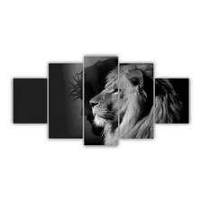 Quadro Decorativo Mosaico Leão De Judá Preto E Branco 5 Pçs Foto mini 1