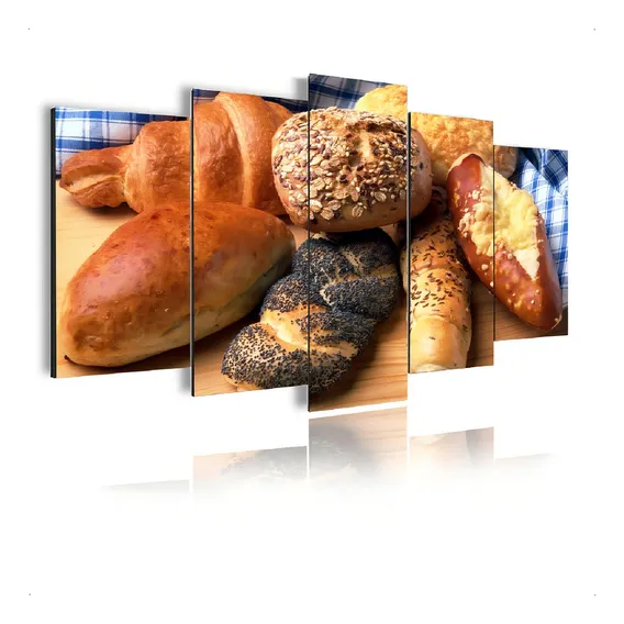 Quadro Decorativo Mosaico Pães Frescos Padaria 5pçs Mod065 Foto 1